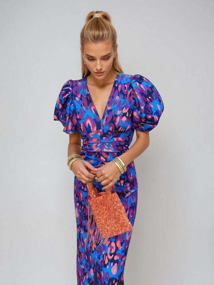 Chloe - Vibrant Bubble Short Sleeve Midi Dress