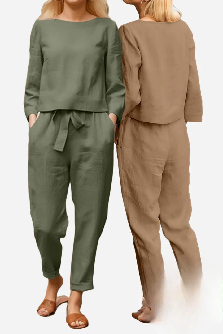 Ismeria - Cotton-Linen Monochrome 2-Piece Set