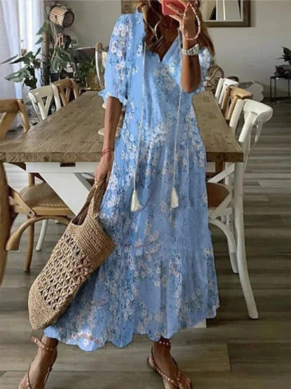 Rowena  - Floral Print Long Summer Dress