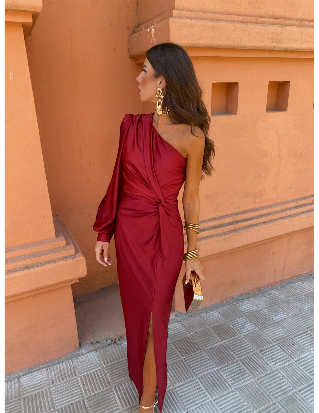June - Asymmetrical Ruched One-Shoulder Maxi Dress
