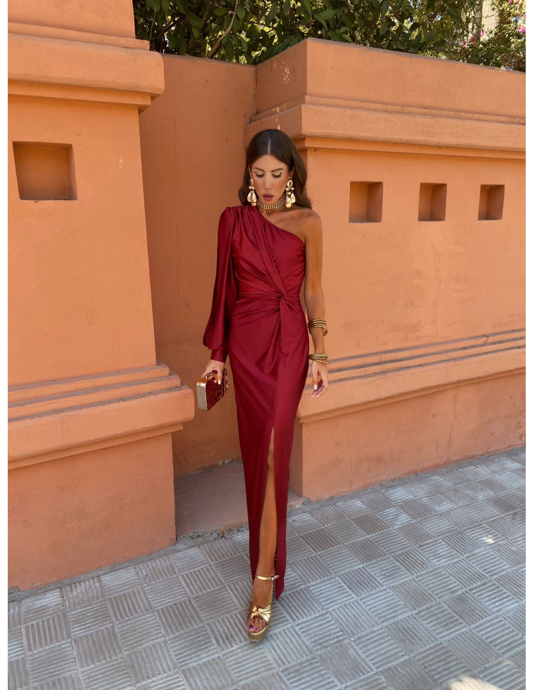 June - Asymmetrical Ruched One-Shoulder Maxi Dress