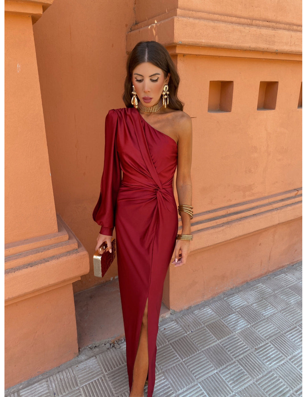June - Asymmetrical Ruched One-Shoulder Maxi Dress