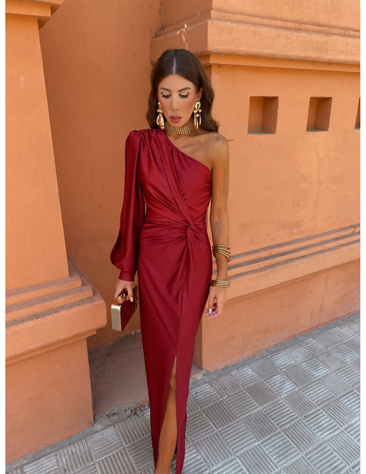 June - Asymmetrical Ruched One-Shoulder Maxi Dress