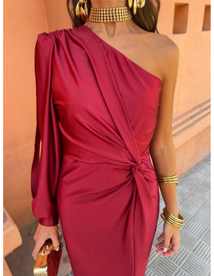 June - Asymmetrical Ruched One-Shoulder Maxi Dress