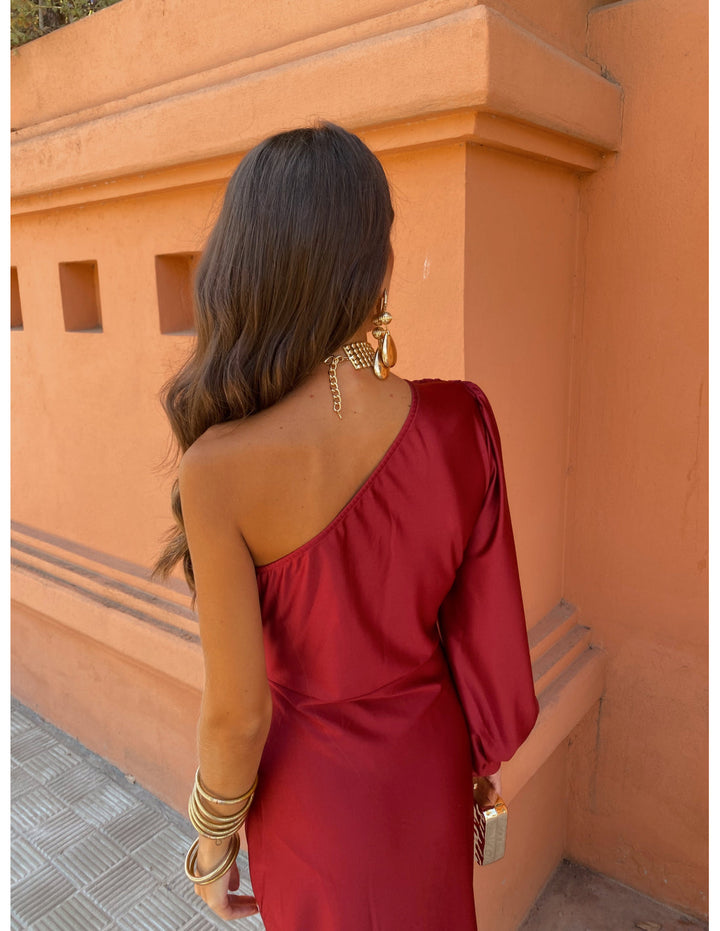 June - Asymmetrical Ruched One-Shoulder Maxi Dress