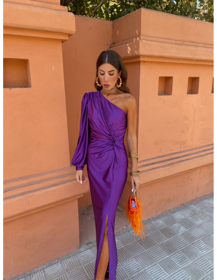 June - Asymmetrical Ruched One-Shoulder Maxi Dress