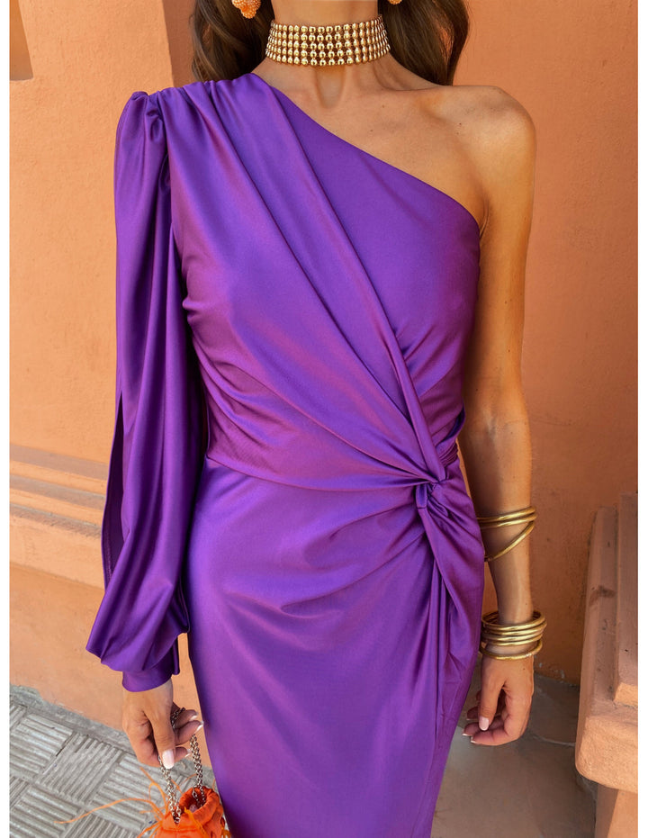 June - Asymmetrical Ruched One-Shoulder Maxi Dress