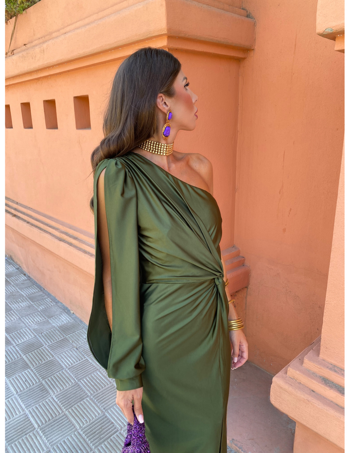June - Asymmetrical Ruched One-Shoulder Maxi Dress