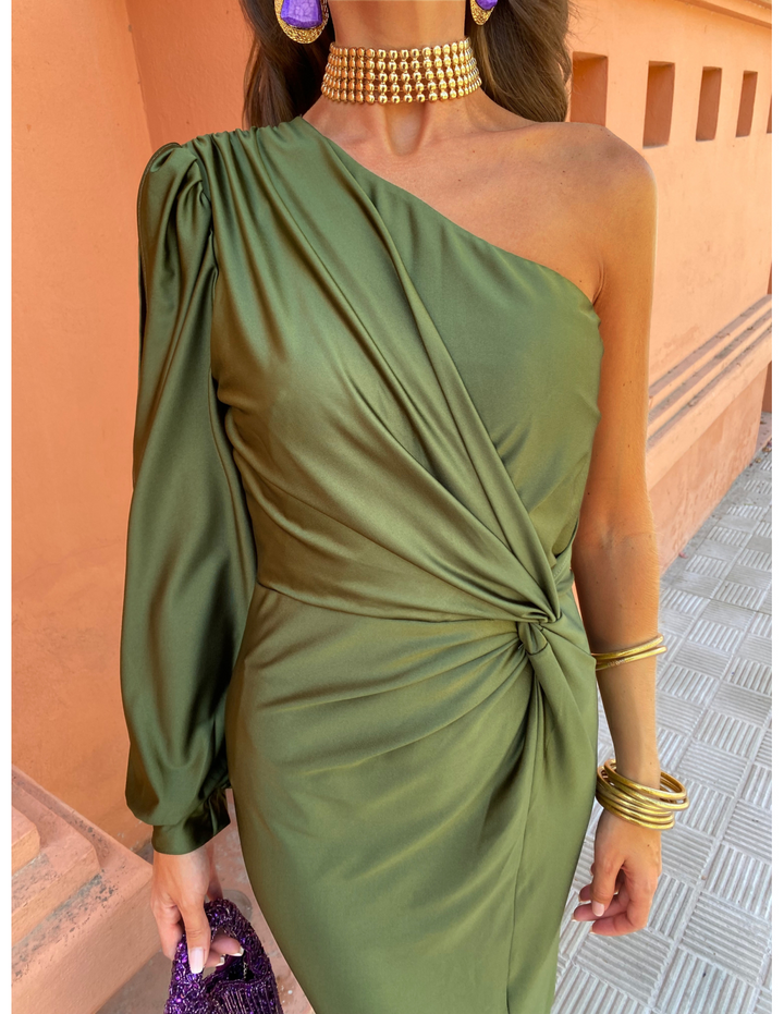 June - Asymmetrical Ruched One-Shoulder Maxi Dress