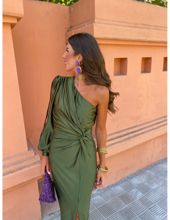June - Asymmetrical Ruched One-Shoulder Maxi Dress