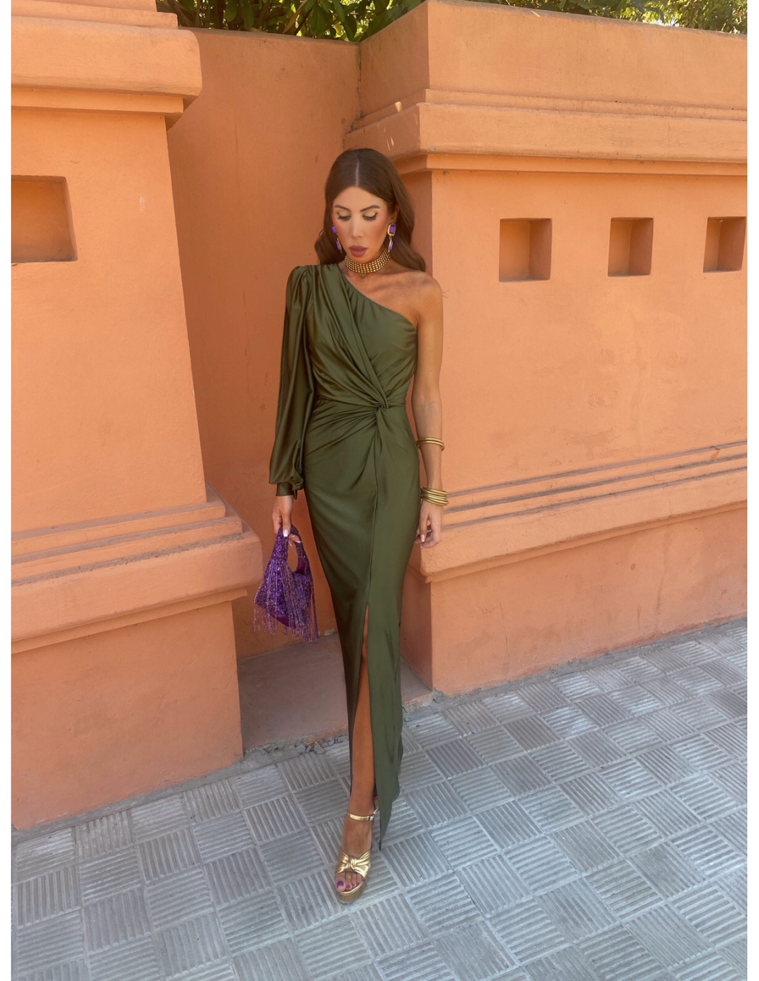 June - Asymmetrical Ruched One-Shoulder Maxi Dress