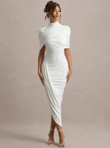 Gemma - Chic Asymmetric Twisted Cape Maxi Dress